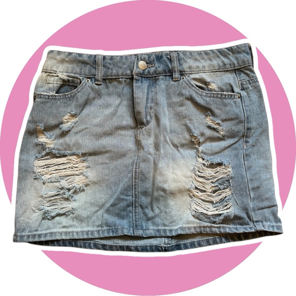 Blue Spice // Distressed Denim Mini Skirt